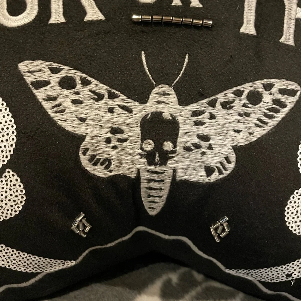 CYNTHIA ROWLEY NWT Beaded Ouija Skull Moth Ghost Decorative Throw Accent Pillow